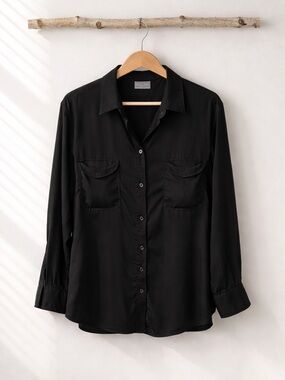 H&M Black Lyocell Button Down Shirt Jacket Size 12